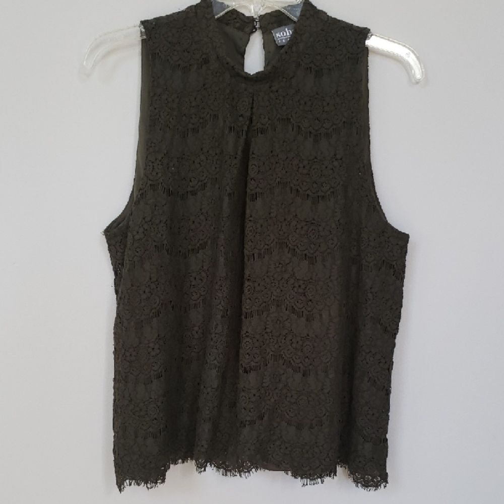 Soho Top Womens XL Olive Lace Sleeveless Boho Office Siren Boardroom Corpcore
